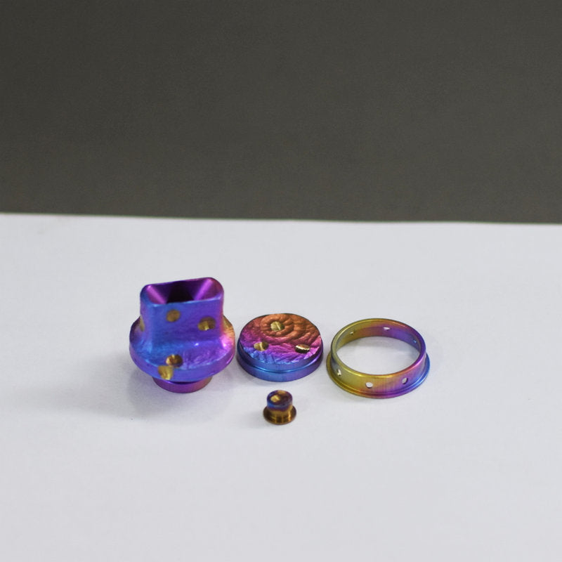 MK MODS handmade engraved titanium drip tip and buttons set for dotaio V2