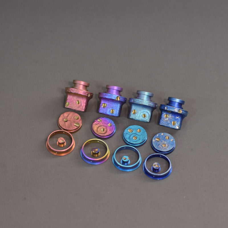 MK MODS handmade engraved titanium drip tip and buttons set for